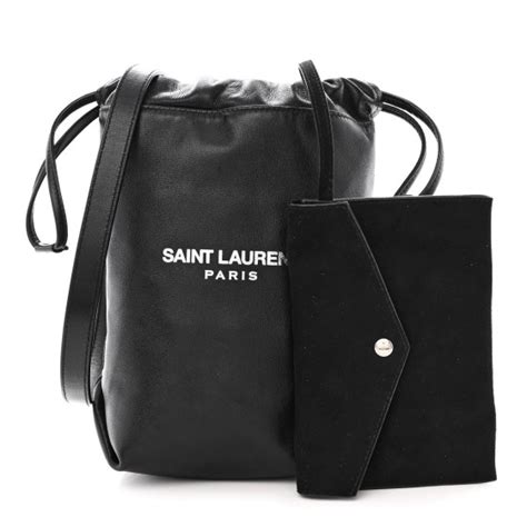 SAINT LAURENT Lambskin Small Teddy Bucket Bag Black